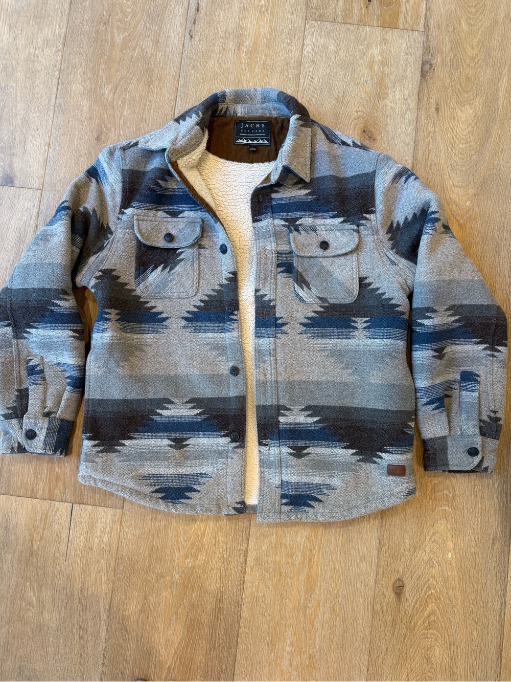 Jachs Sherpa-Lined Navajo Print Kids Jacket - Gray & Blue